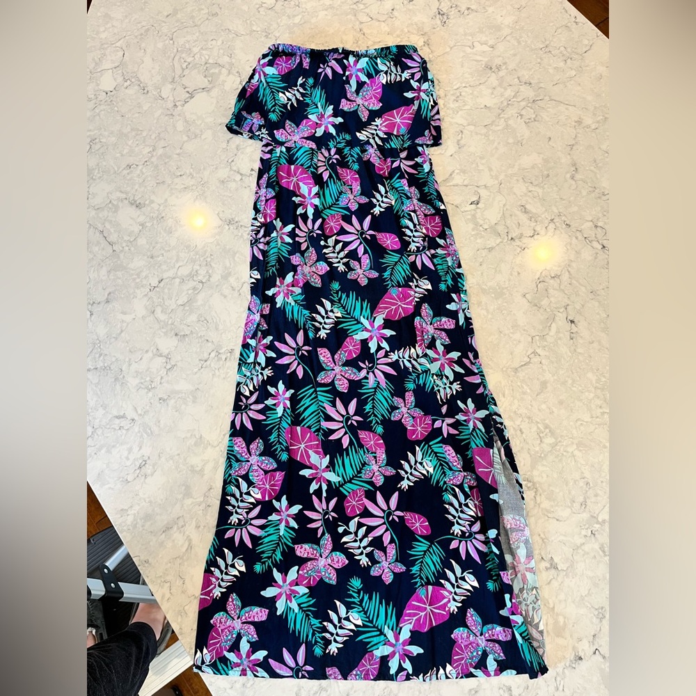 Strapless Hawaiian print maxi dress size M